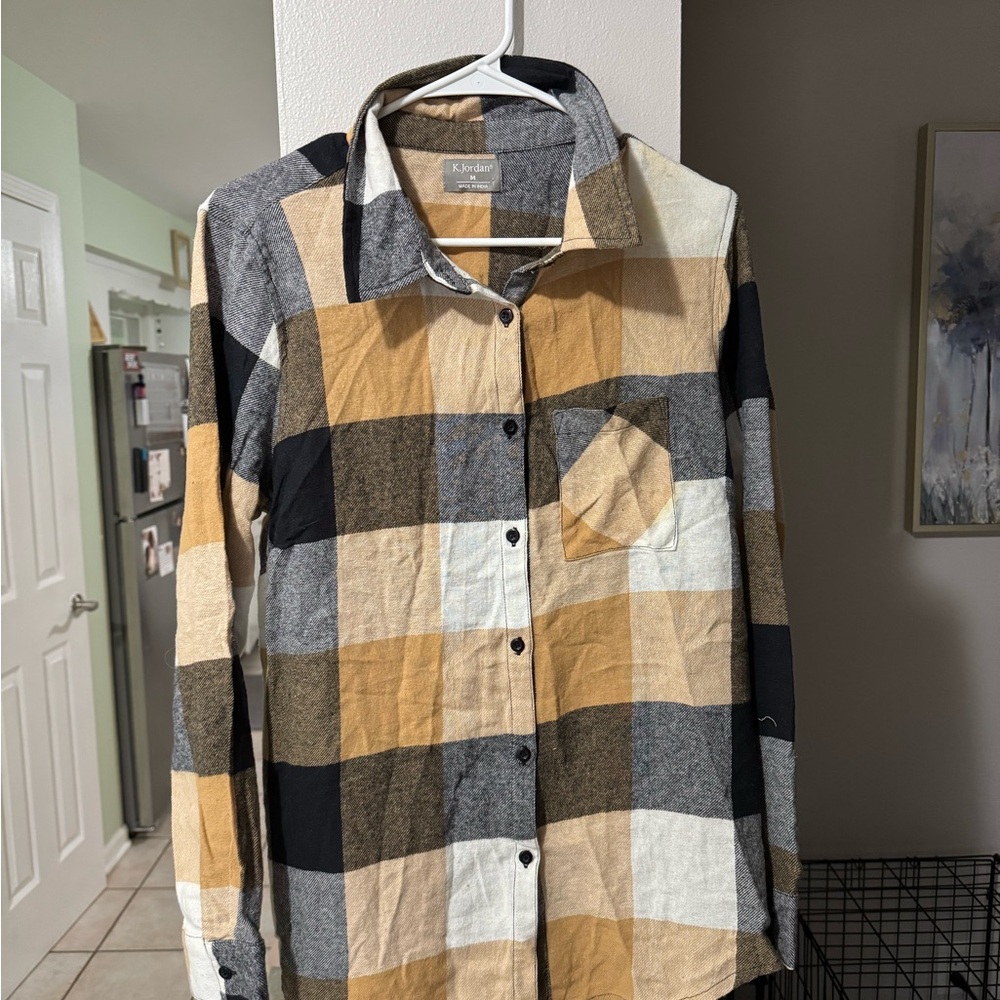 Women’s Plaid Shirt - Black, Gray, Tan